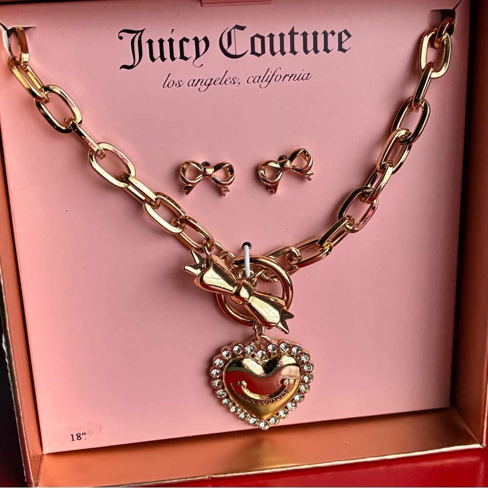 Juicy Couture Gold Heart Necklace with Bow Accents - Picture 8 of 11